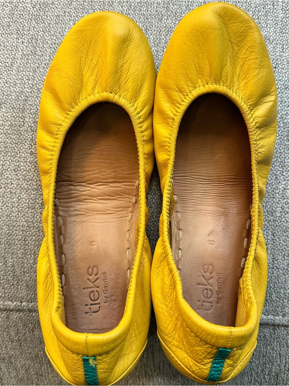Tieks 8 Yellow Leather Ballet Flats - Classic Foldable Loafers
